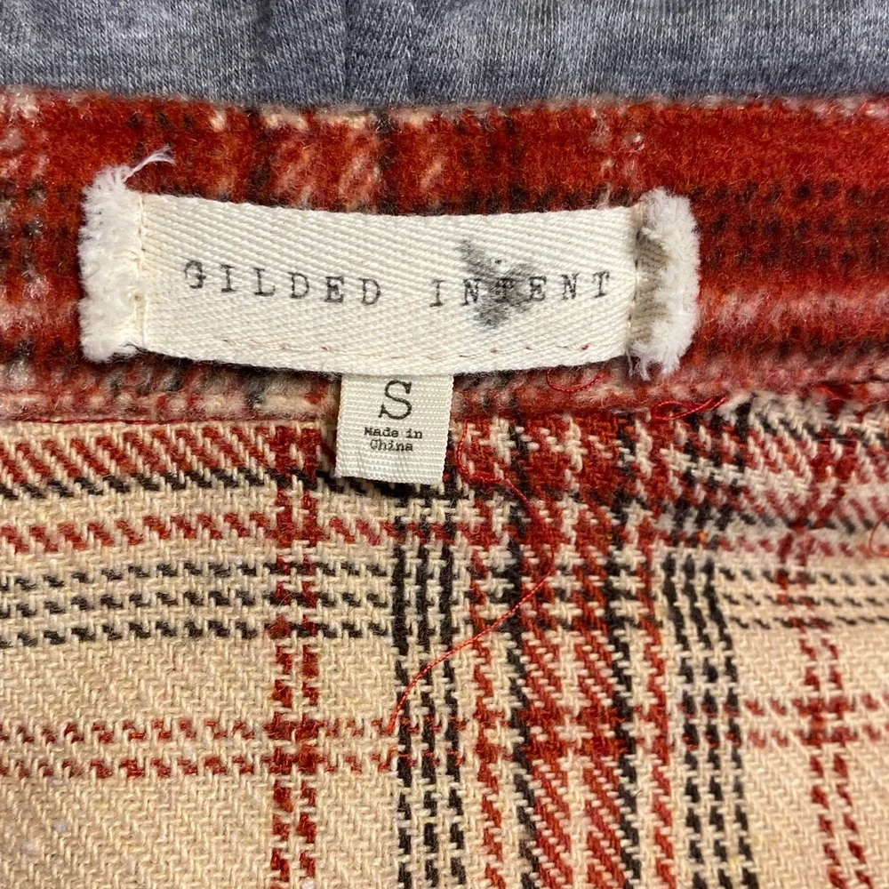 Gilded Intent Flannel Hooded Shacket Sz Small Women’s Pockets Zipper and Button